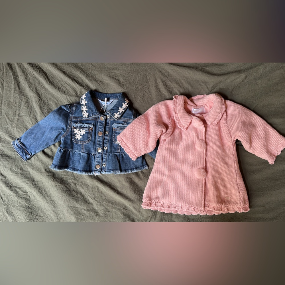 Mayoral Pink Knit Coat and Denim Jacket Set
